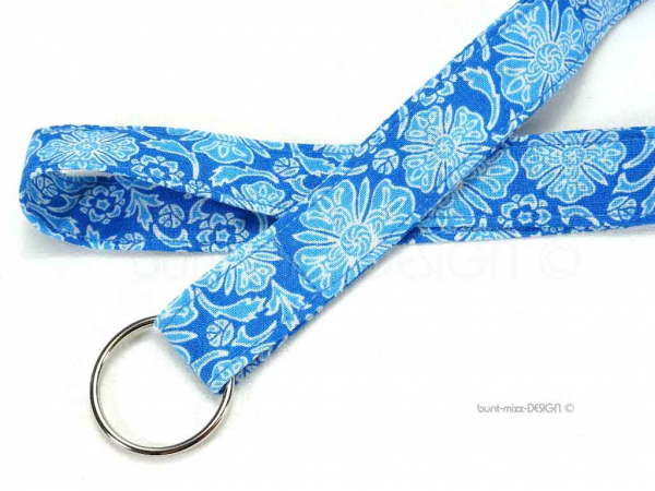 Sterne Schlüsselband lang Blumenmuster blau weiß ID-card-lanyard | handmade BuntMixxDESIGN